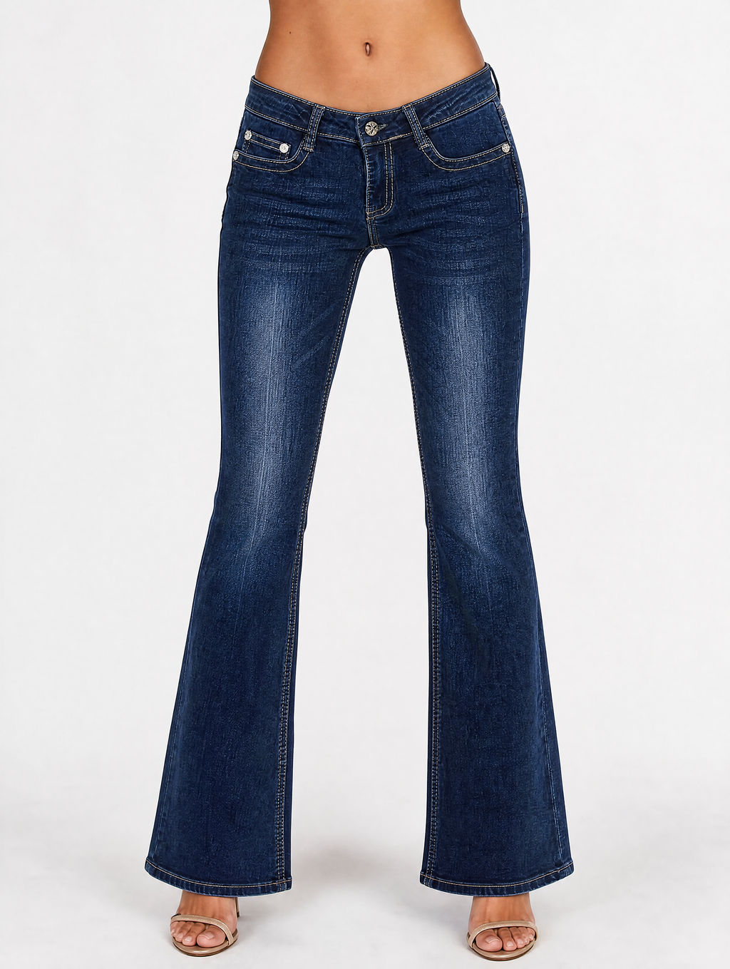 Y2K Dark Cross Studded low-rise flare jeans front view