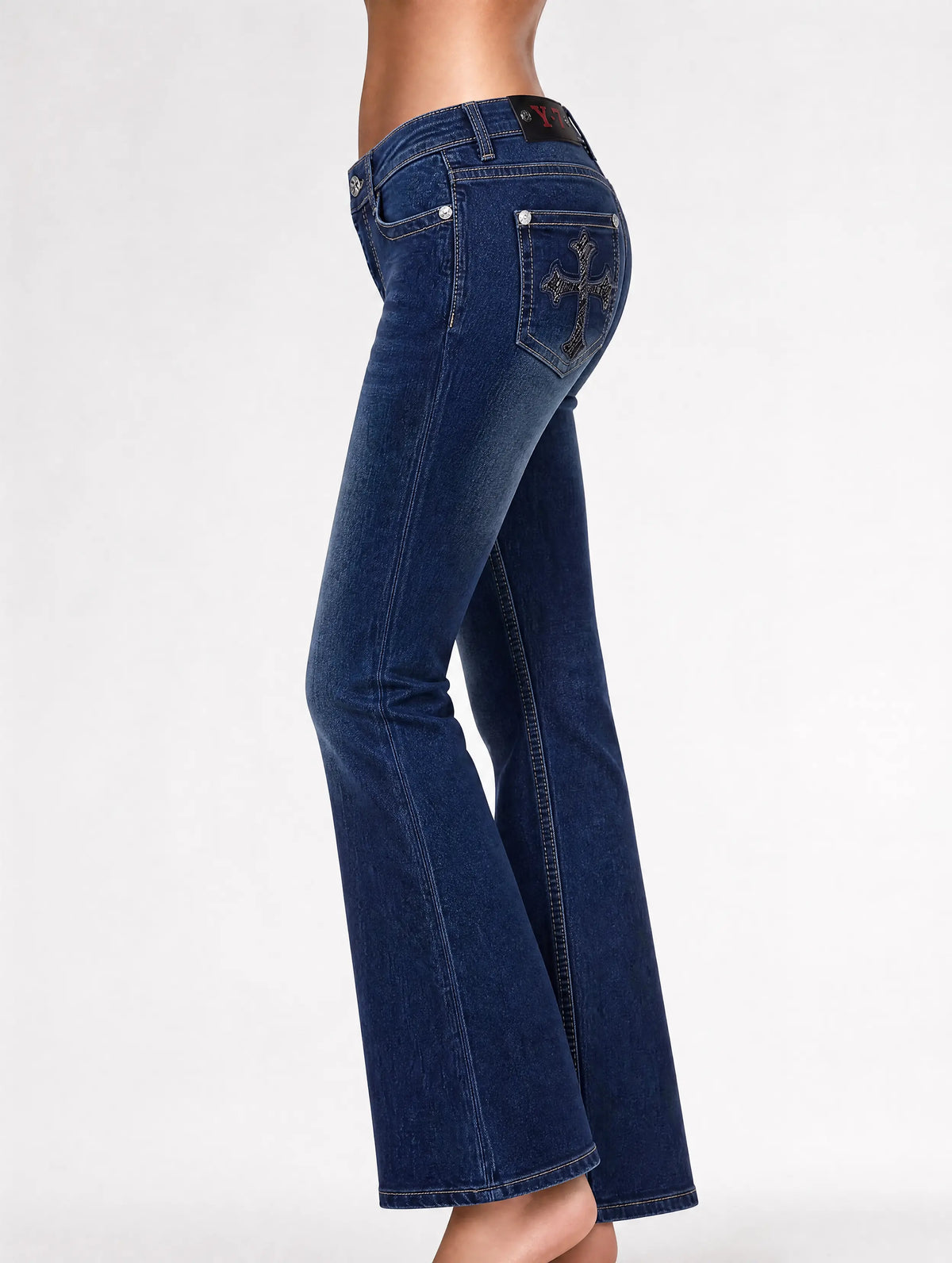 Y2K Dark Cross Studded Low-Rise Flare Jeans Y-Seven