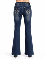 Y2K Silver Feather Wing flare jeans back full view