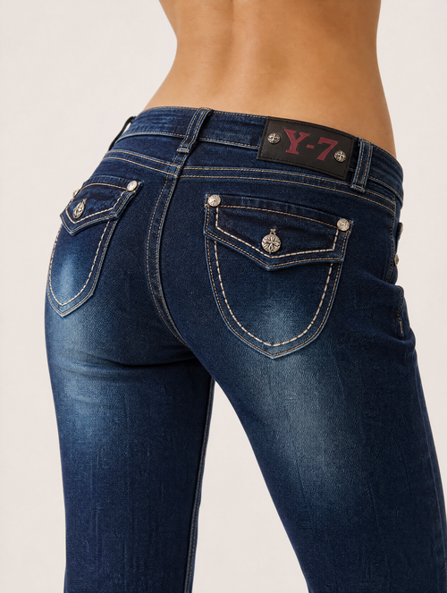 Y2K flare jeans back pocket detail with star hardware