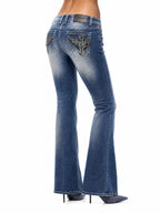Y2K Cross Wing Embroidered Low-Rise Flare Jeans Y-Seven