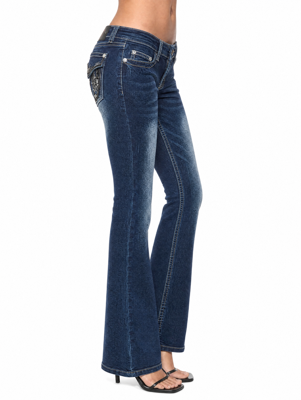 Y2K Crystal Wing flare jeans side view