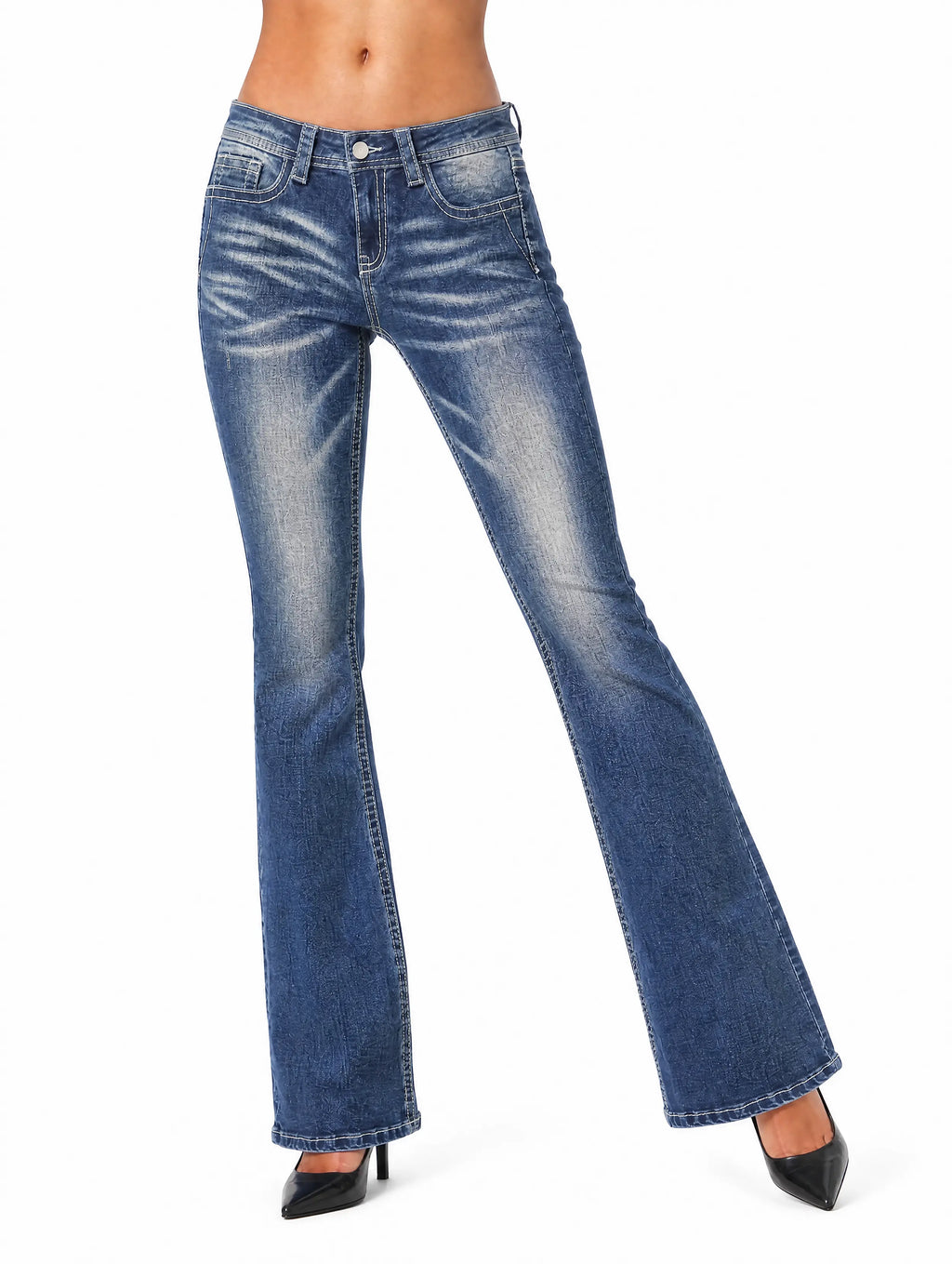 Y2K Cross Wing Embroidered Low-Rise Flare Jeans Y-Seven