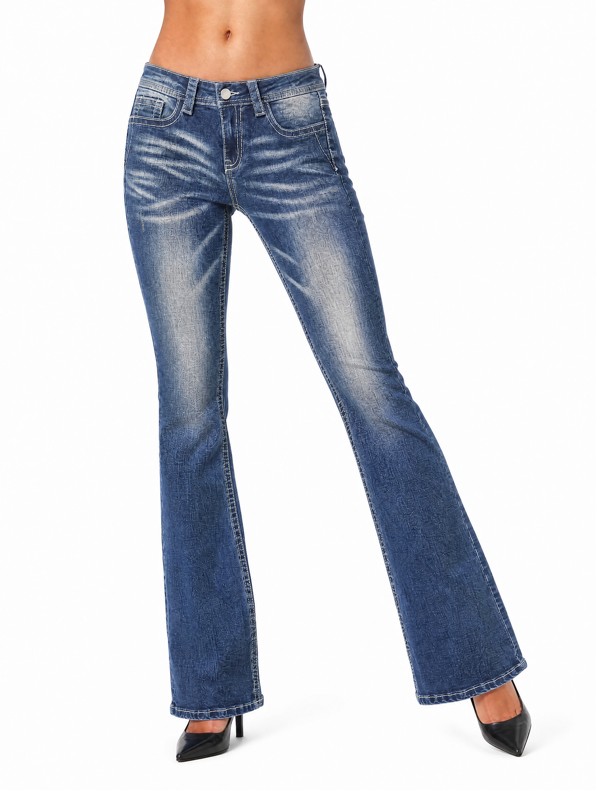 Y2K Cross Wing Embroidered Low-Rise Flare Jeans