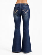 Y2K flare jeans back view baroque embroidery V-pocket