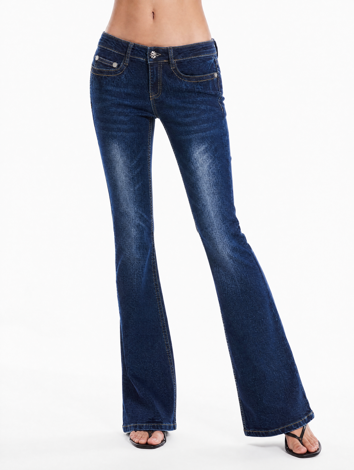 Y2K Crystal Wing low-rise flare jeans front view