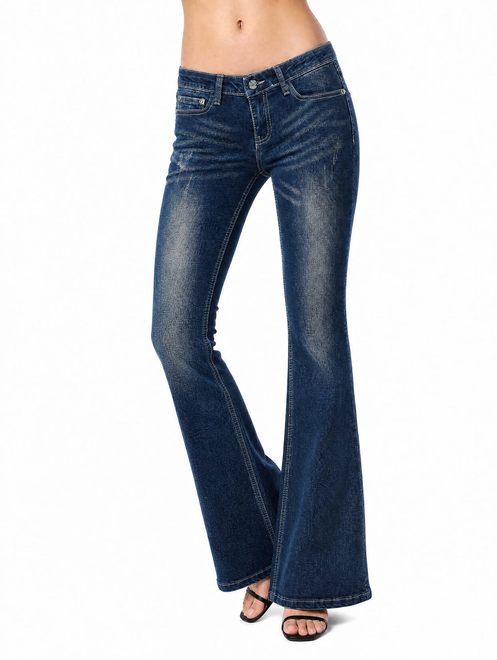 Y2K low-rise flare jeans side full-length view