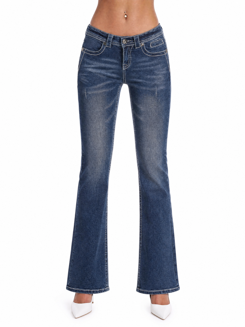 Y2K flare jeans angel wing embroidery back pocket