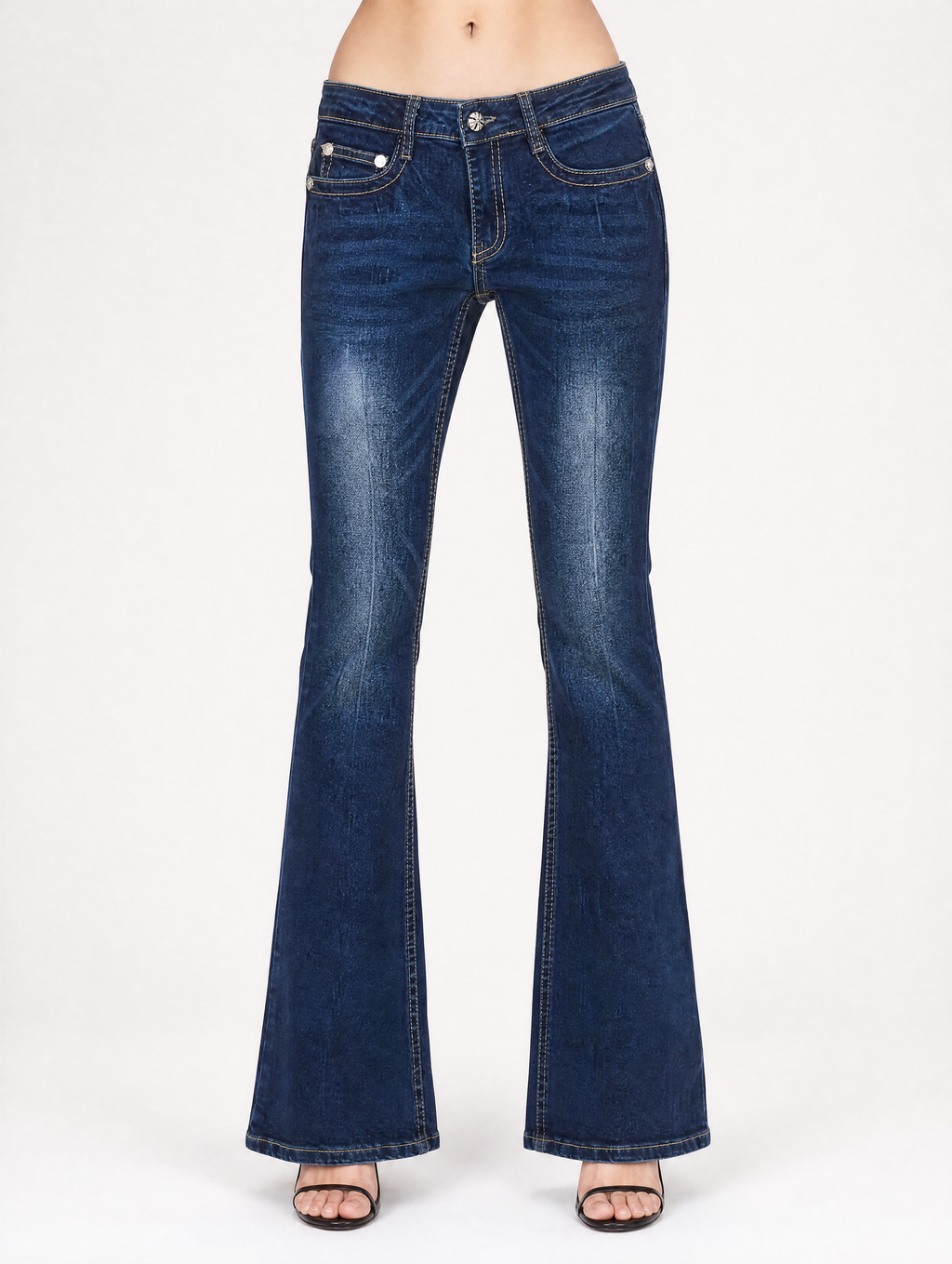Y2K flare jeans back view with Y-7 label