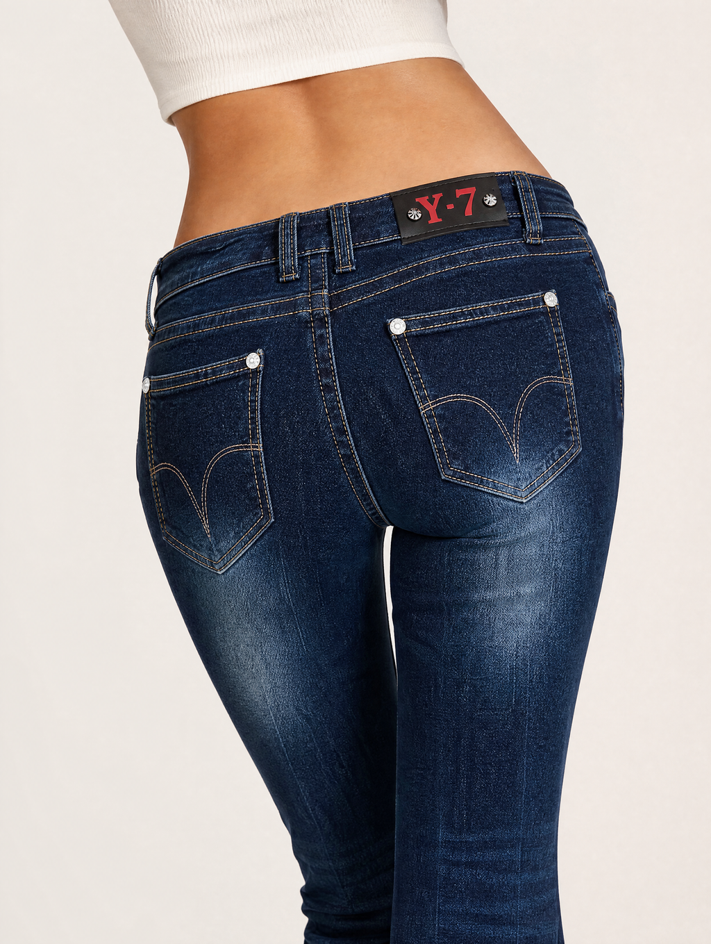 Y2K Rhinestone Heart Pocket Low-Rise Flare Jeans