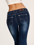 Y2K Rhinestone Heart Pocket Low-Rise Flare Jeans
